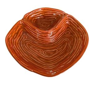 MCM USA Pottery Orange Ceramic divided chip dip dish